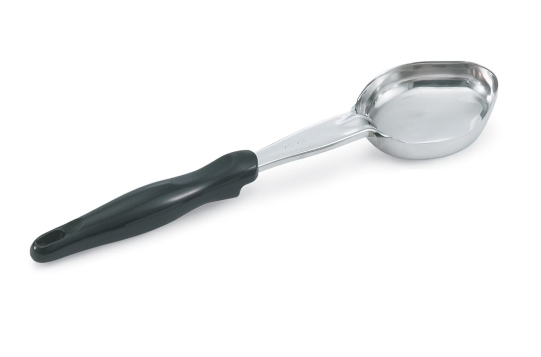 3-ounce one-piece heavy-duty stainless steel solid oval Spoodle® utensil with black nylon handle