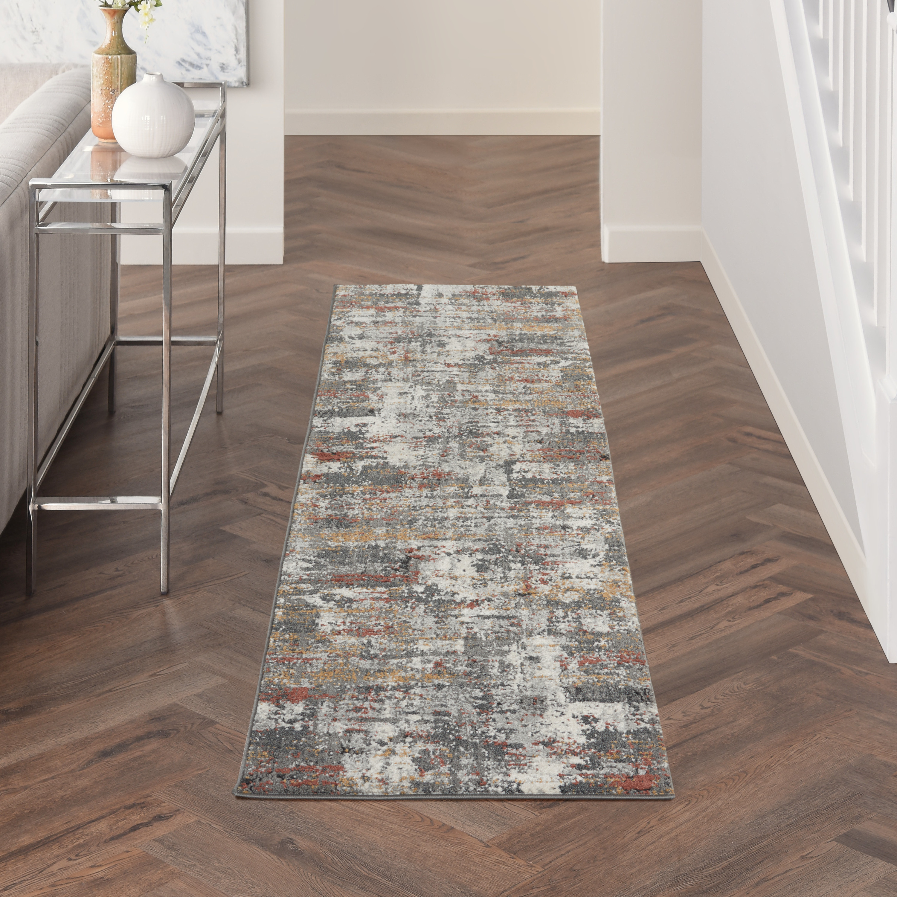 Nourison Tangra 2'2" x 7'6" Grey Multicolor Modern Indoor Rug