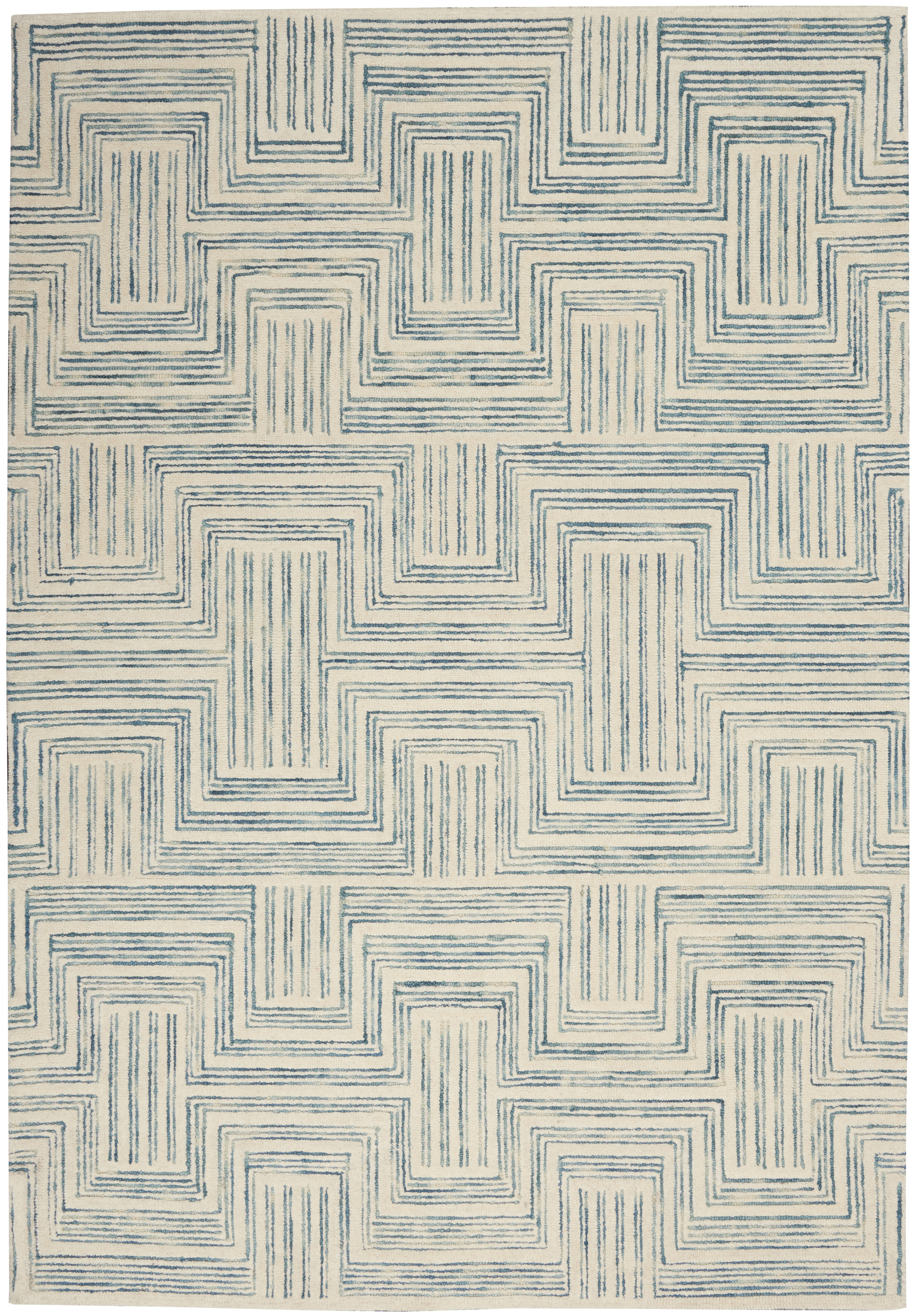 Nourison Interlock 3'9" x 5'9" Ivory/Turquoise Modern Indoor Rug