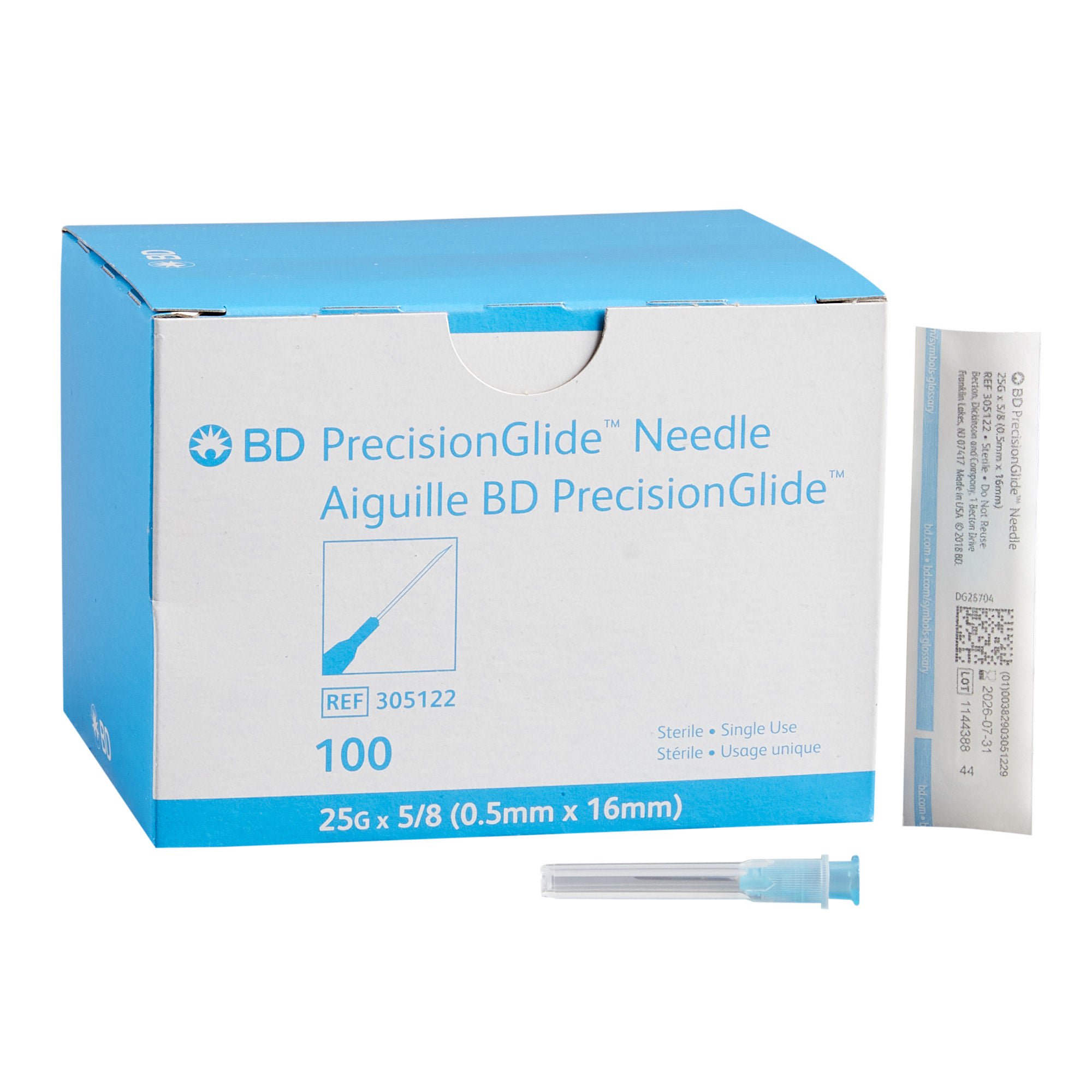 PrecisionGlide™ Hypodermic Needle, 25 Gauge, 5/8 Inch Length