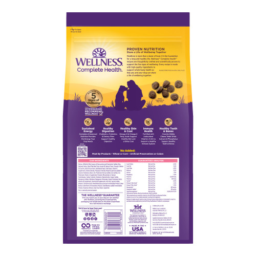 Wellness Complete Health Grain Sensitive Skin & Stomach Salmon & Rice Recipe back packaging