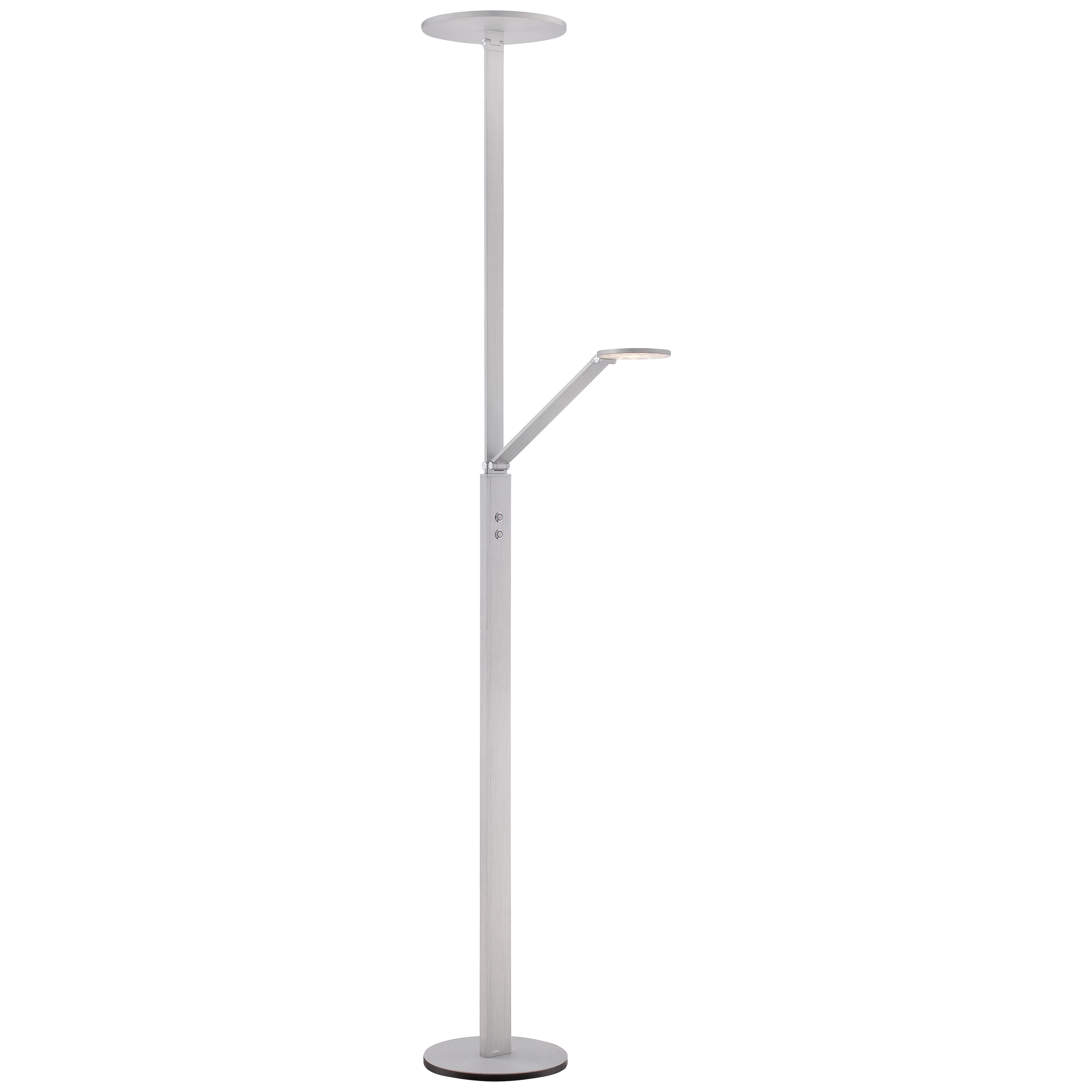 This 71-inch tall LED floor lamp combines functional task lighting with transitional style. The chiseled nickel finish and metal shade with white acrylic diffuser deliver 2135 lumens of dimmable, energy-efficient light perfect for reading, working, or ambient illumination. - alternate view