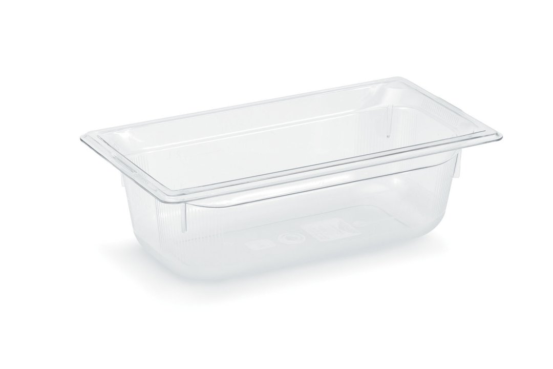 Third-size 4-inch-deep Super Pan® clear low-temperature plastic pan