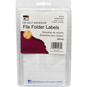 File Folder Labels, Self-Adhesive, 0.56 x 3.43 Inches, White, 248-Count