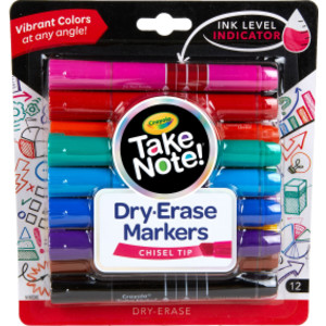 Take Note! Dry Erase Markers, Chisel Tip, 12 Count