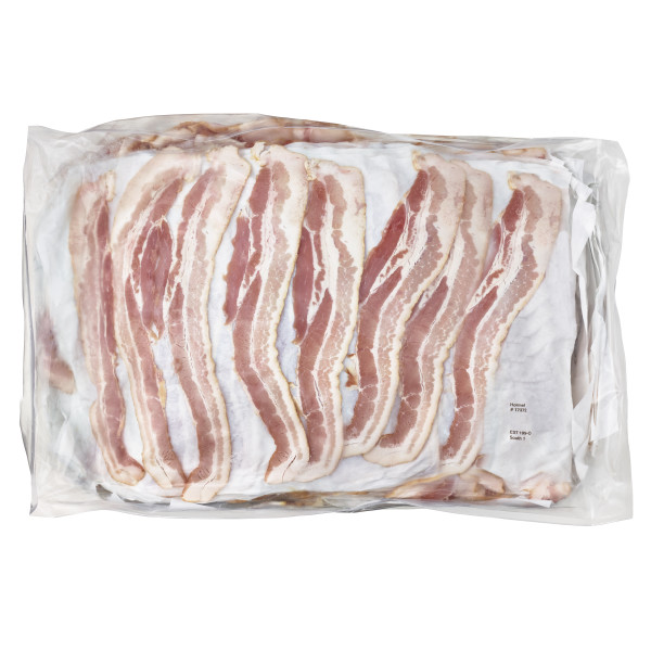 HORMEL(r) Bacon, Honey Cured, Wide Shingle, 18/22 slice, 15 lb . C1CB - Front Center Inner Pack (Hi Res)