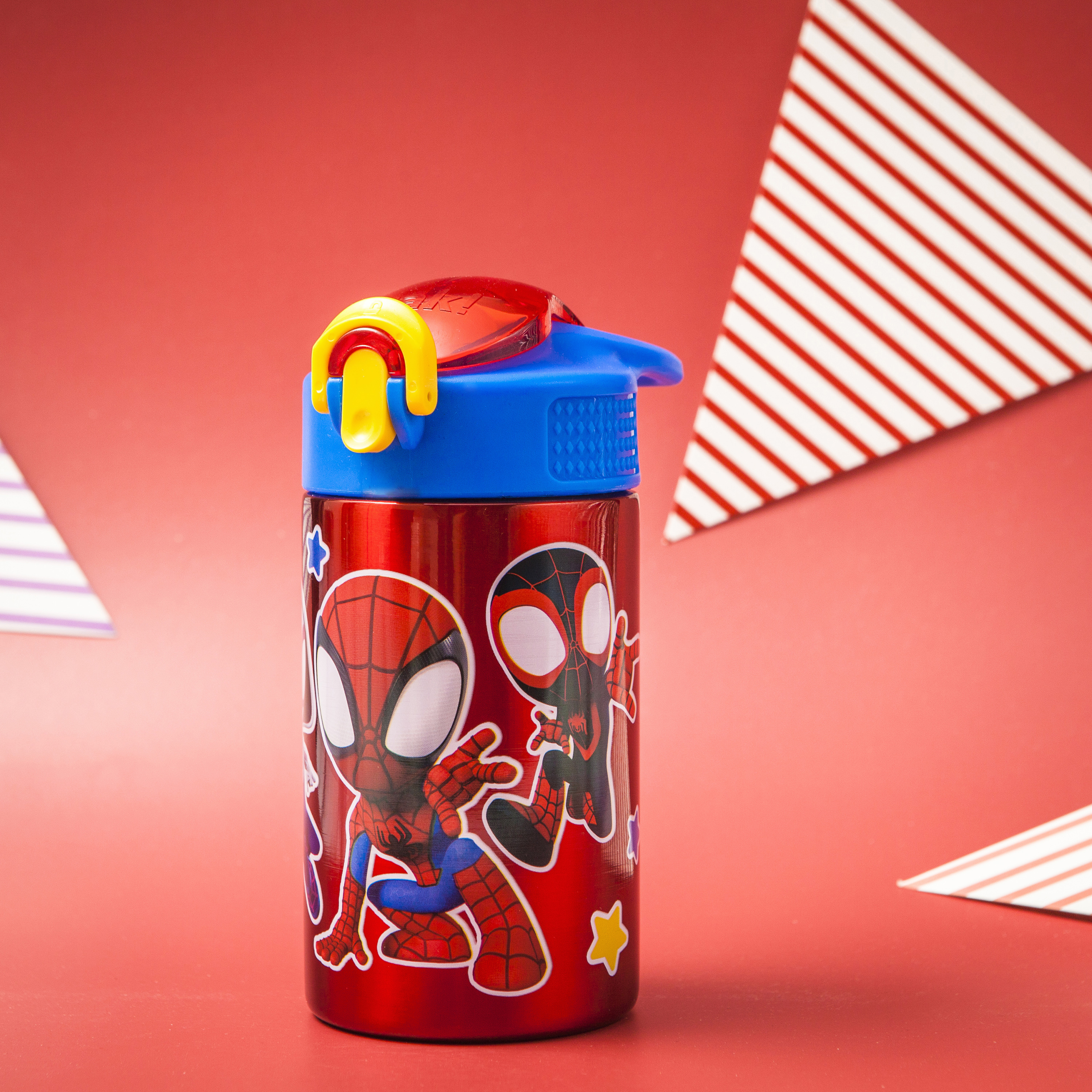 Spider-Man and His Amazing Friends 15.5 ounce Stainless Steel Water Bottle with Carrying Loop and Screw-on Lid, Spider-Friends slideshow image 2