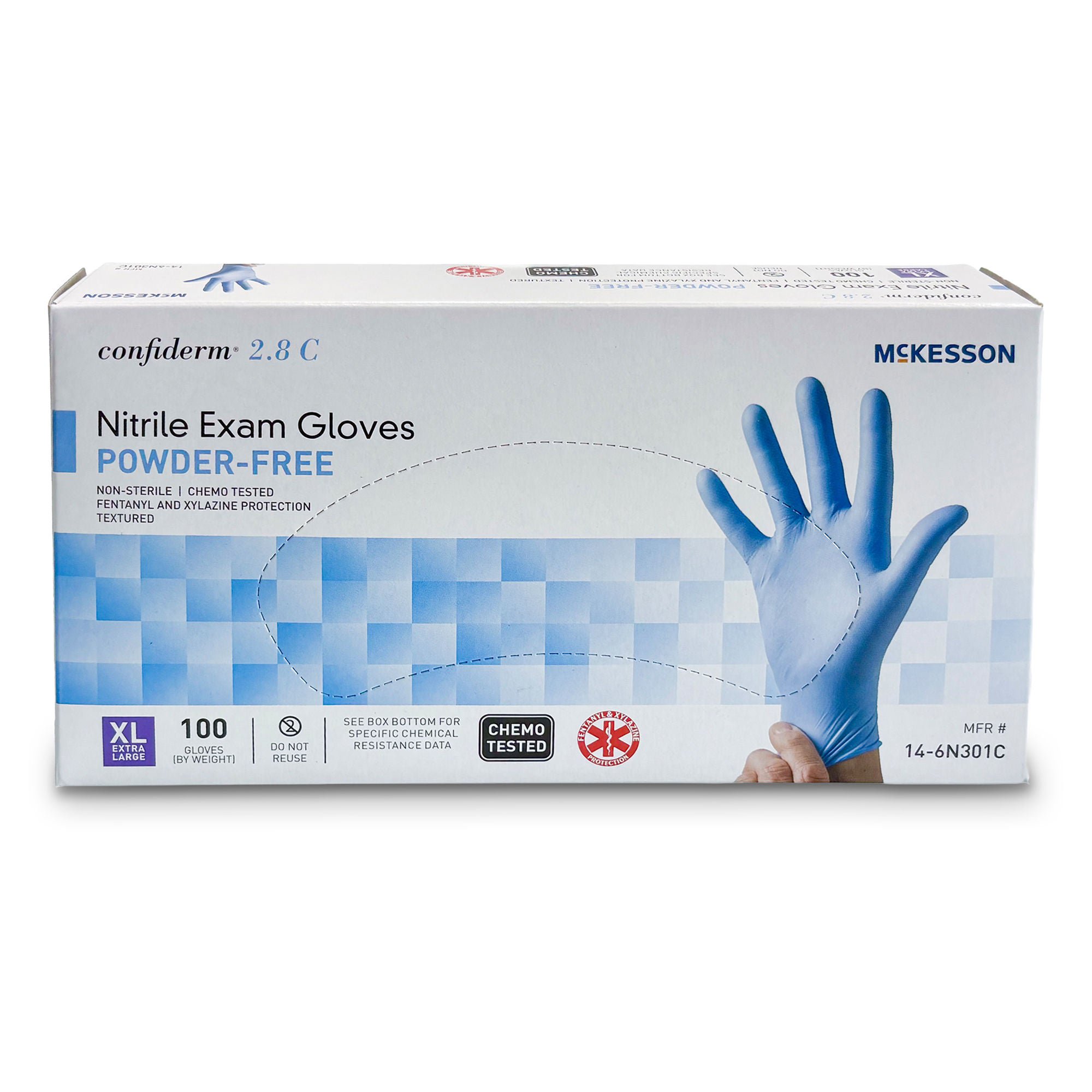 McKesson Confiderm® 2.8C Nitrile Exam Gloves, Extra Large, Ocean Blue