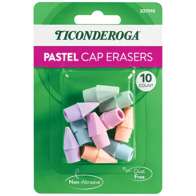 Ticonderoga Pencil Cap Erasers, Assorted Pastel Colors, 10 Count