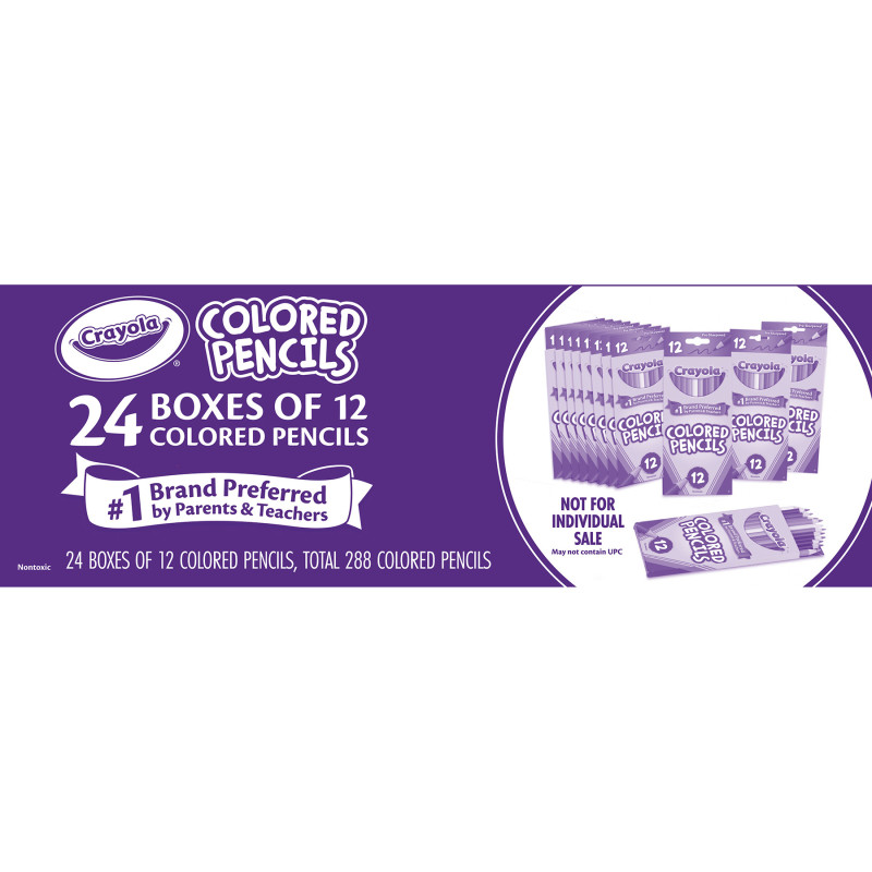 Colored Pencils, Assorted Colors, 12 Count Boxes, Pack of 24