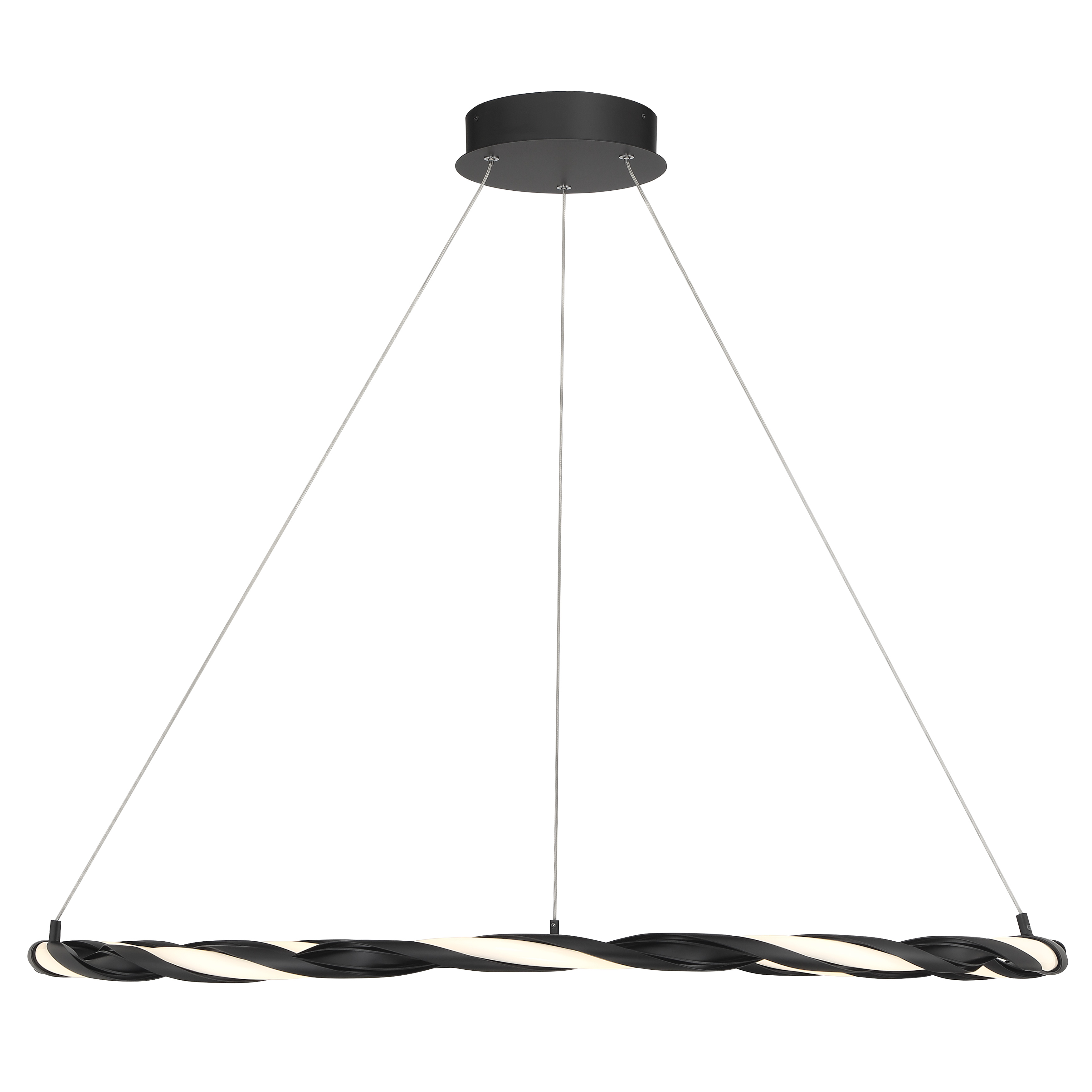 The Convolution pendant delivers modern sophistication with its slim 36-inch profile and coal black finish. High CRI of 94 ensures accurate color representation, while integrated LED technology provides energy-efficient illumination. - alternate view