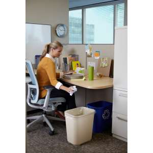 Rubbermaid Commercial, Fire Resistant, 7 gal, Resin, Beige, Rectangle, Receptacle