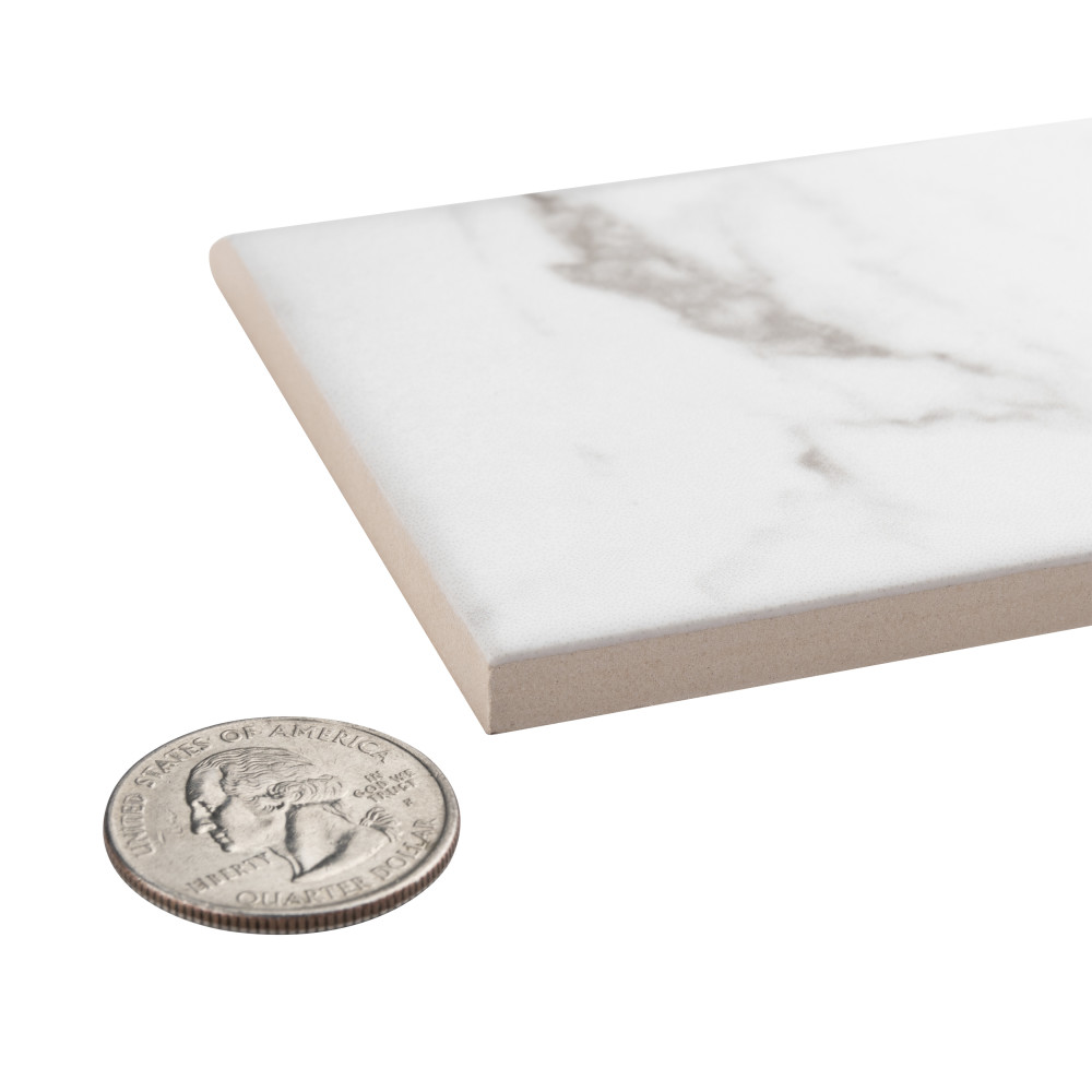 Classico Carrara Matte Bullnose 3 in. x 6 in. Ceramic Wall Trim ...