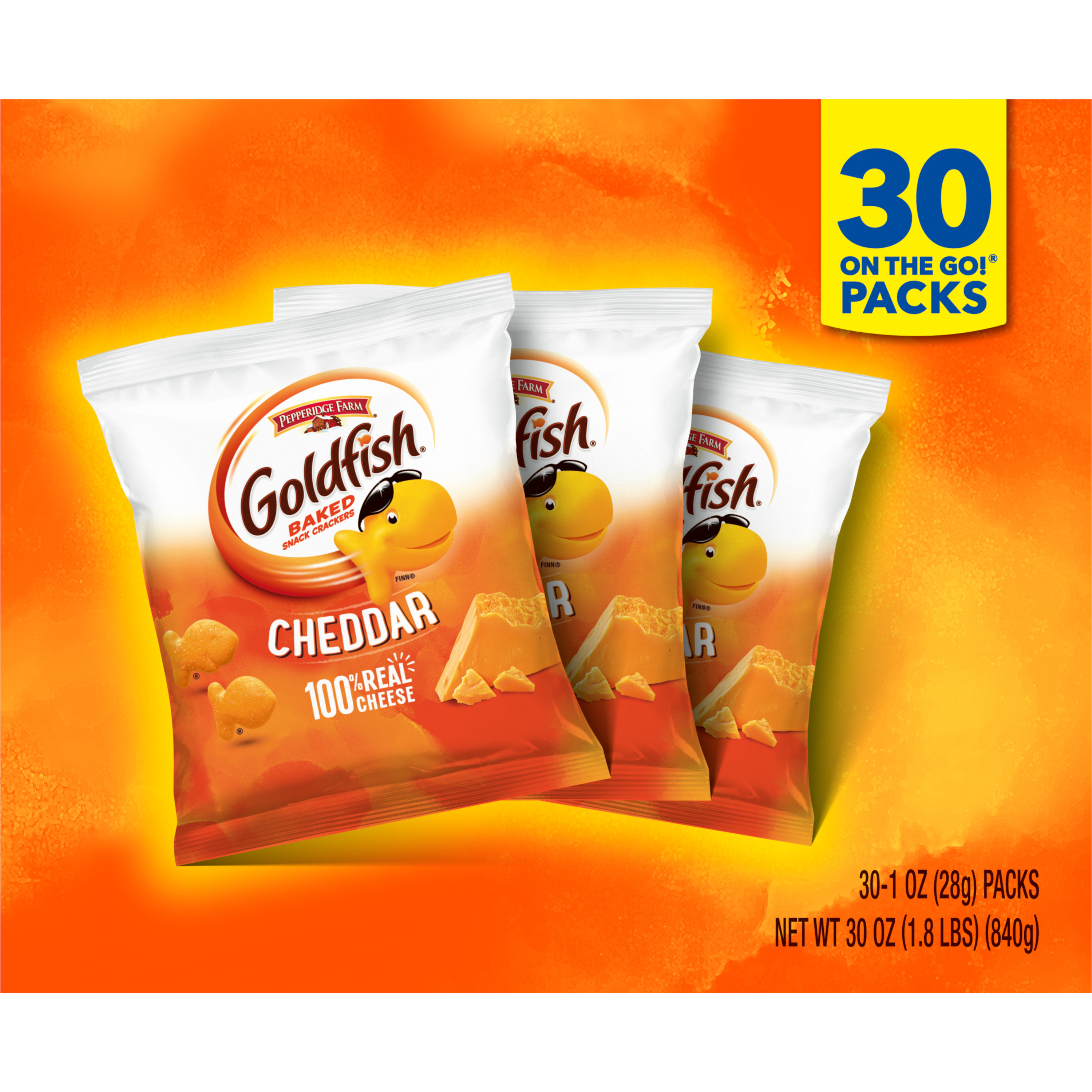 Goldfish® Cheddar Crackers, 30 count box, 1 oz, bag - Back Image