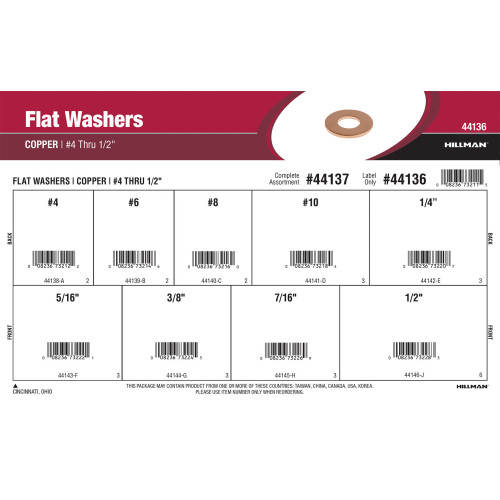 Copper Flat Washers Assortment (#4 thru 1/2