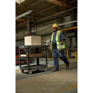 Rubbermaid Commercial, BRUTE Heavy Duty Ergo, 3-Shelf, Medium, Lipped Shelf, Utility Cart, Black