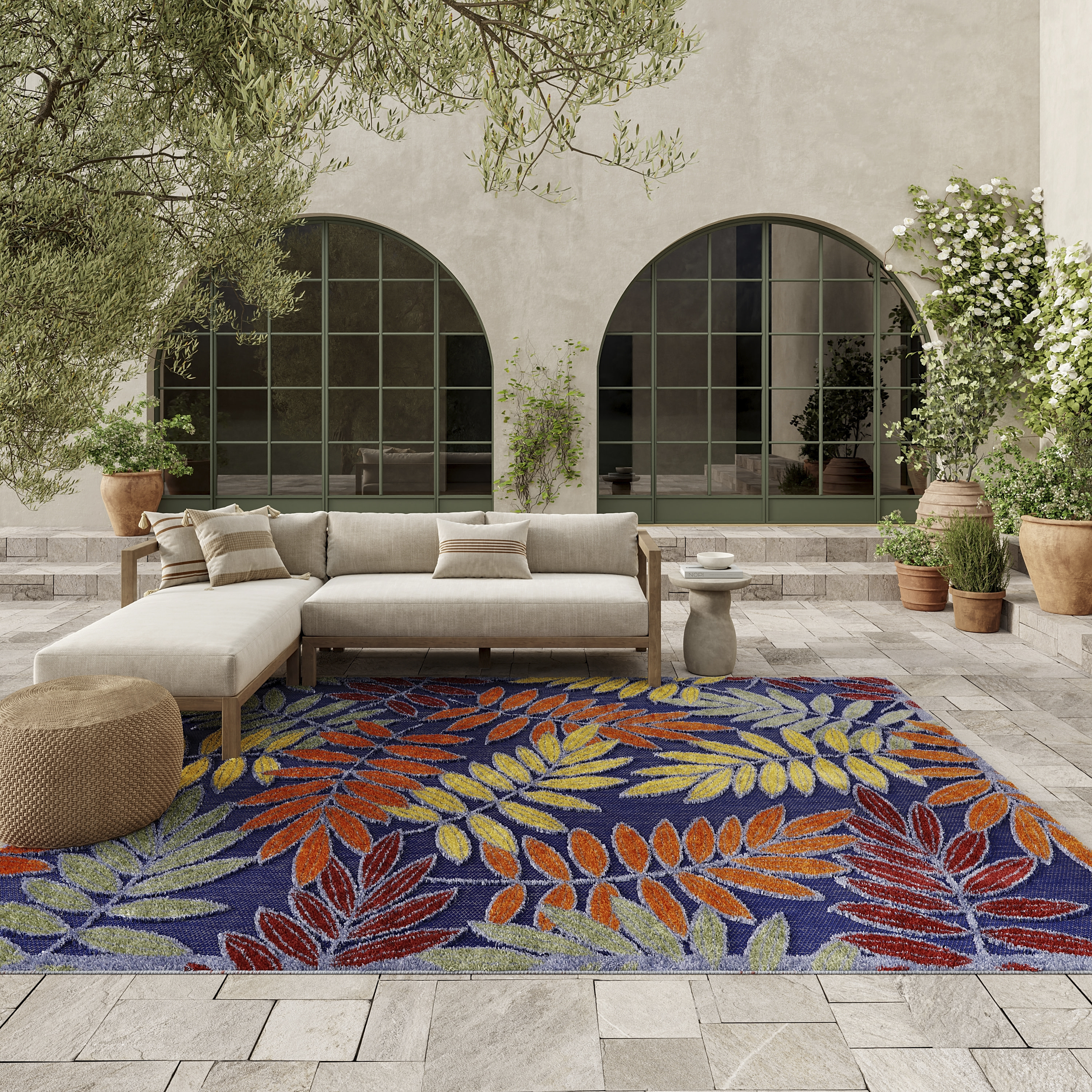 Nourison Aloha 6' x 9' Navy Multicolor Outdoor Rug