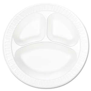 Dart, Concorde Foam Plate, 3-Compartment, 10.25" dia, White