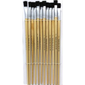 Flat Tip Easel Paint Brushes with Long Handle, 1/2", Natural Handles & Black Bristles, Pack of 12