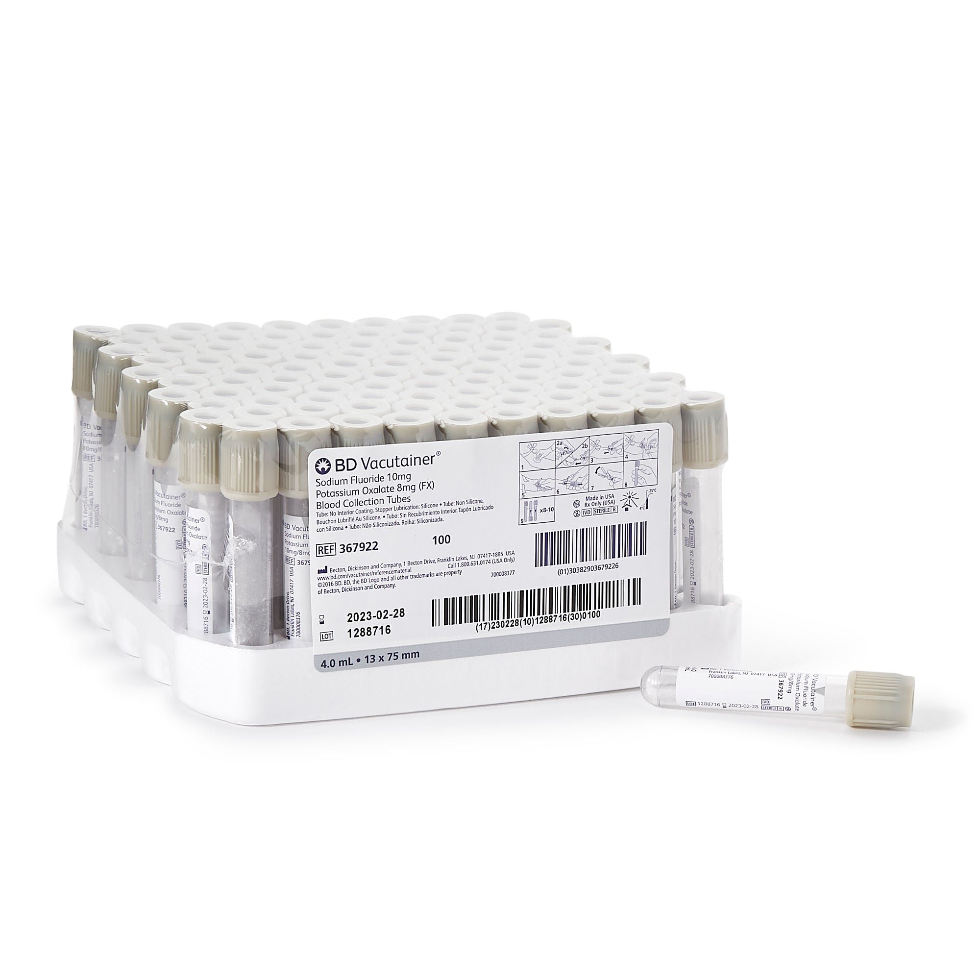 BD TUBE, BLD COL SODFL GRY 4ML PLAS VACUTAINER (100/BX 10BX/CS)