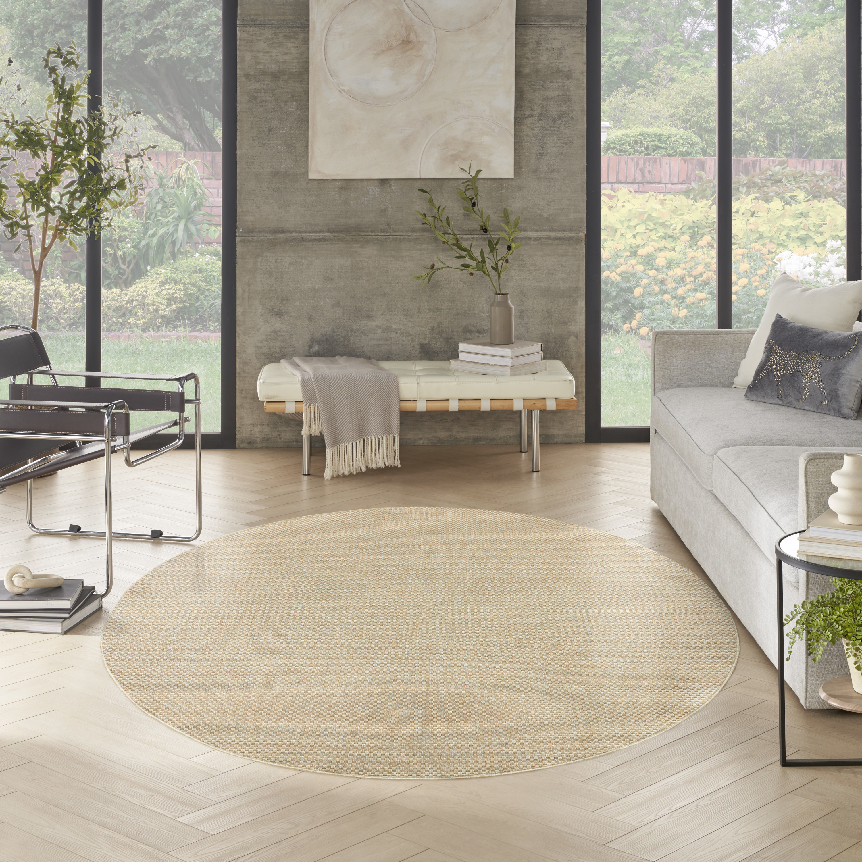 Nourison Tulum 8' x Round Cream Outdoor Rug