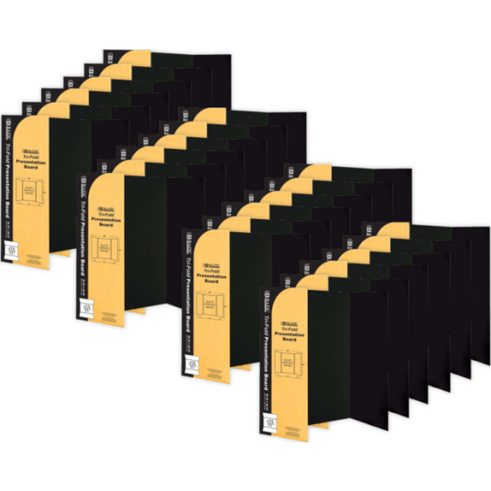 Tri-Fold Corrugated Presentation Board, 36" x 48", Black, Pack of 24