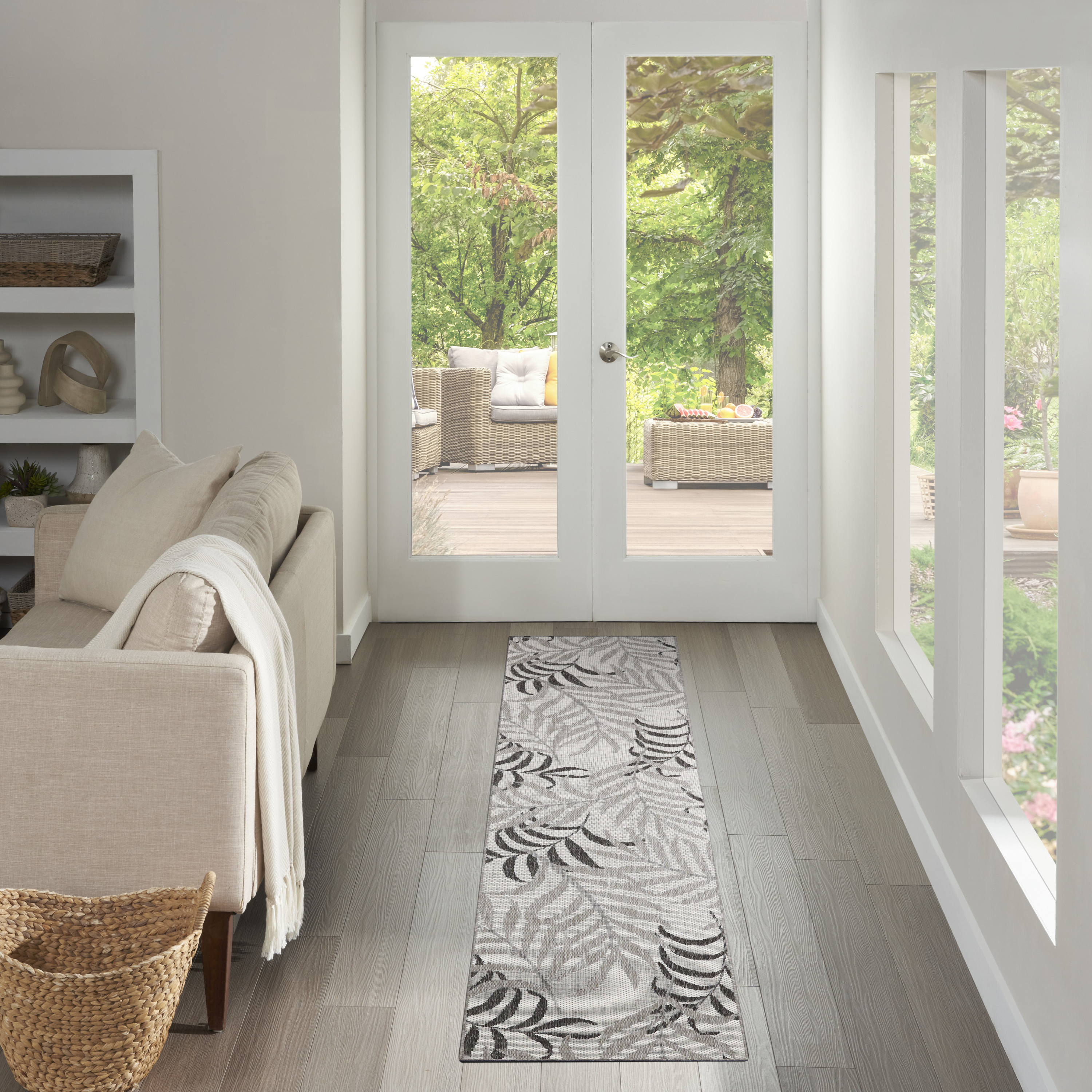 Nourison Garden Oasis 2' x 8' Grey Tropical Rug