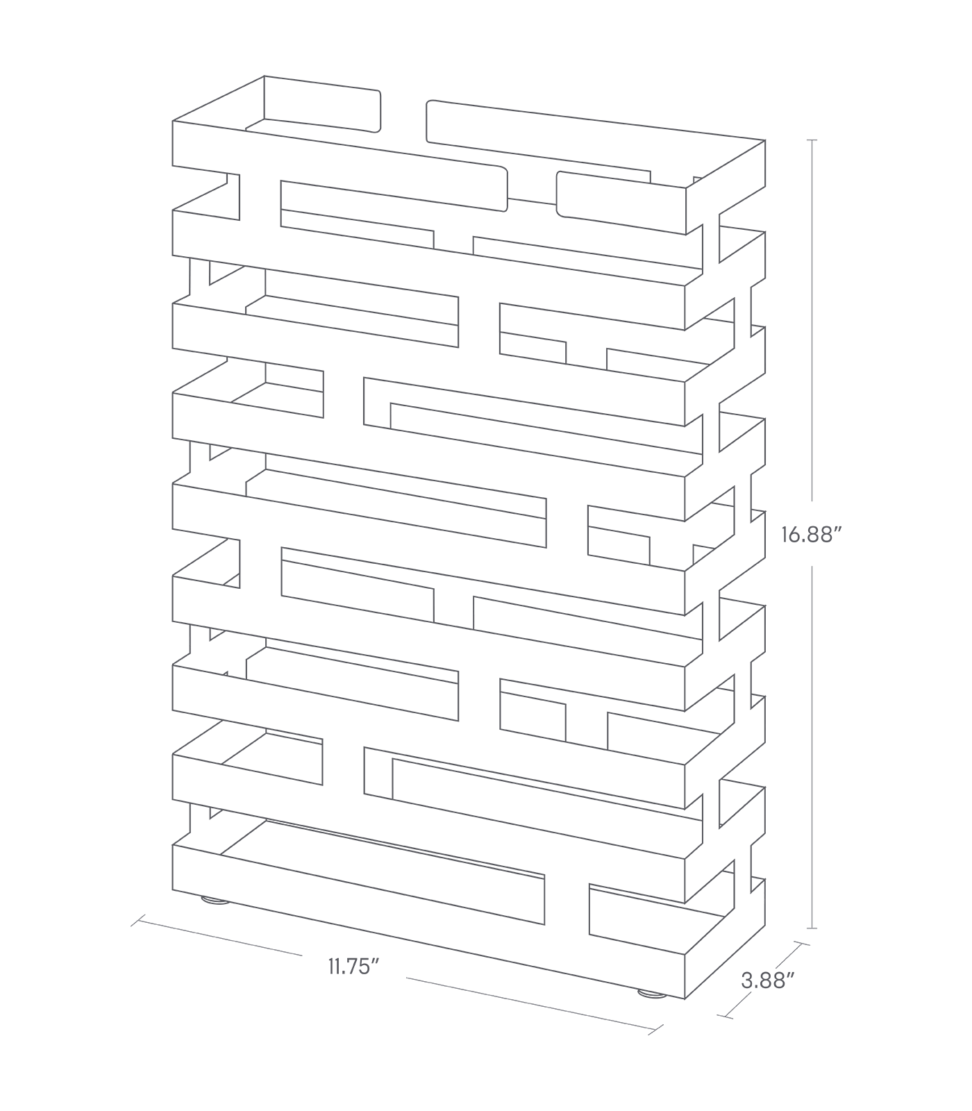 Dimension image for Umbrella Stand showing length of 11.75 inches, width of 3.88 inches and height of 16.88 inches