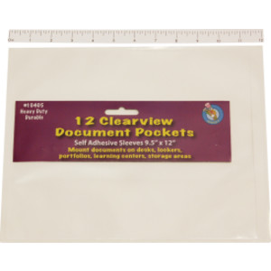 Clear View Self-Adhesive Document Pocket 9" x 12", Pack of 12