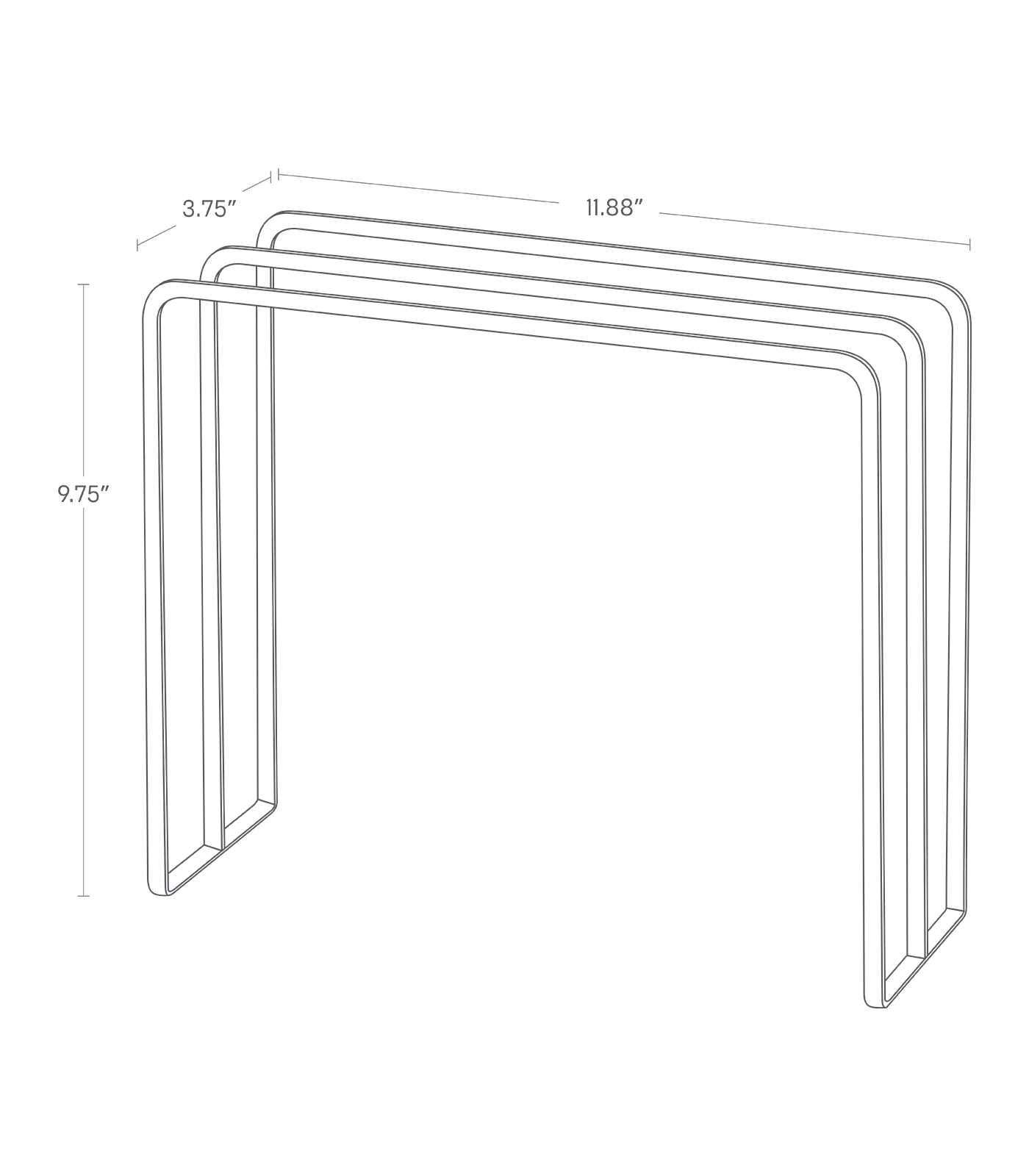 Image dimensionnelle pour le porte-torchons montrant une longueur de 11,88 po, une largeur de 3,75 po et une hauteur de 9,75 po