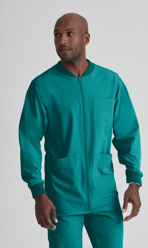 Skechers SK0408 Men&#8216;s Structure 3 Pocket Zip Front Ribbed Collar Warm-Up Scrub Jacket-Skechers