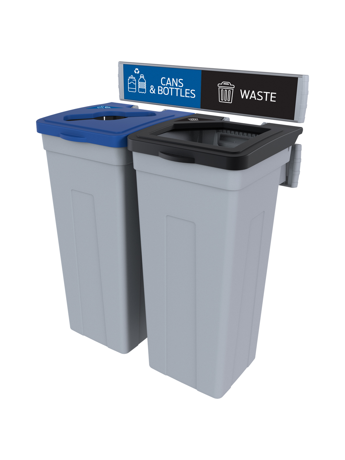RISE – Double – Kit – Cans & Bottles-Waste – Mixed-Full – Grey-Blue-Black