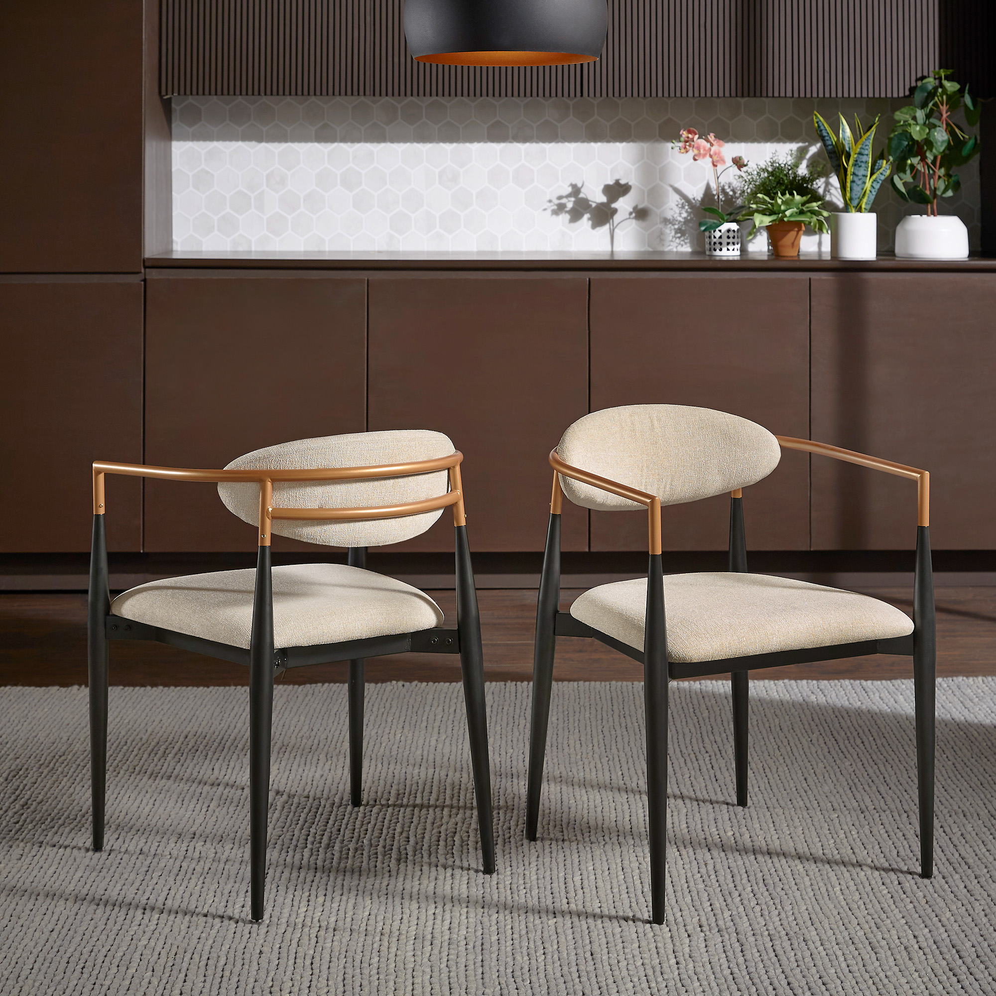 Mid-century Modern Dining Chair with Two-tone Copper & Black Finish (Set of 2)