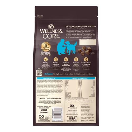 Wellness CORE Wholesome Grains Ocean Whitefish, Herring & Salmon back packaging