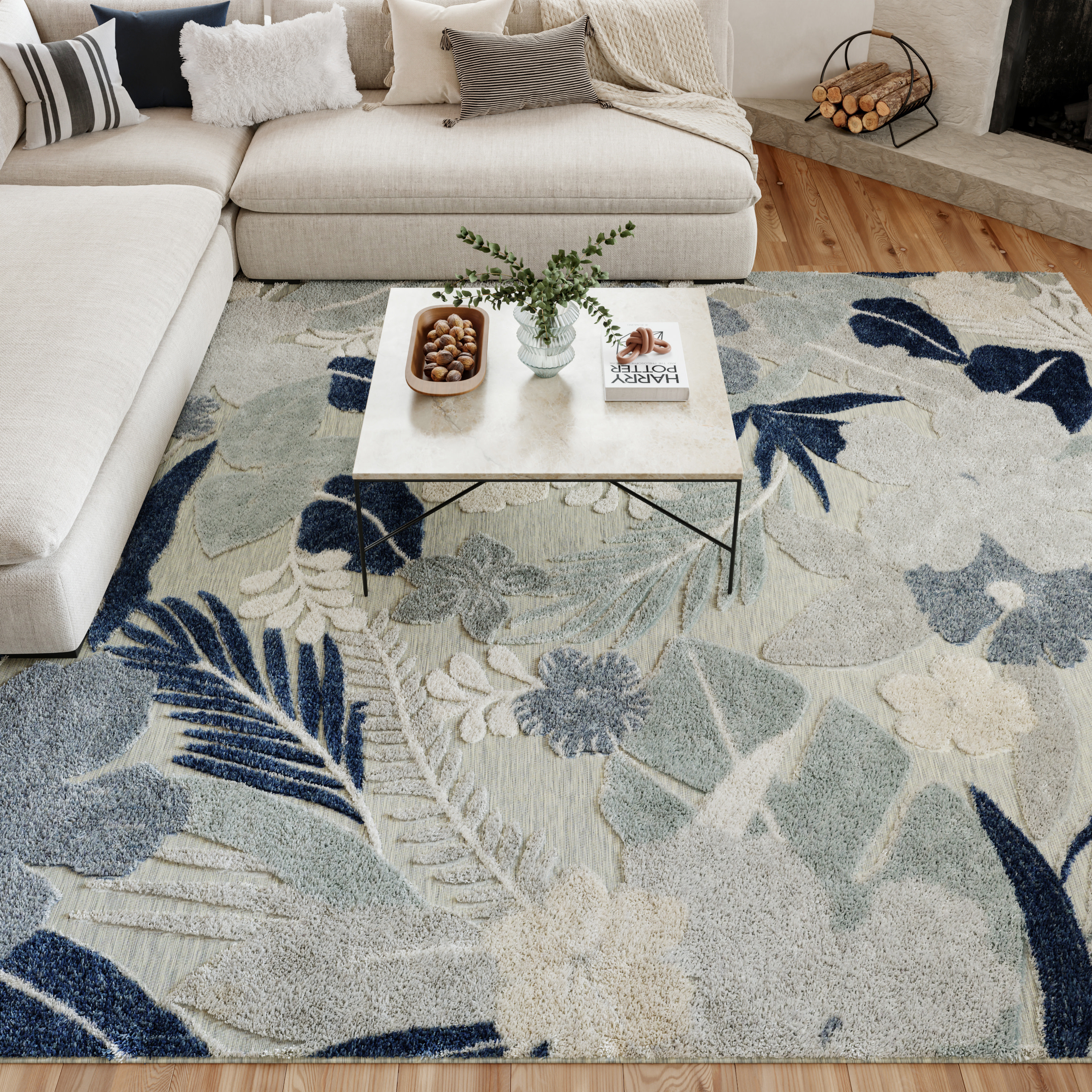 Nourison Suncoast 7'10" x 9'10" Grey Navy Tropical Rug