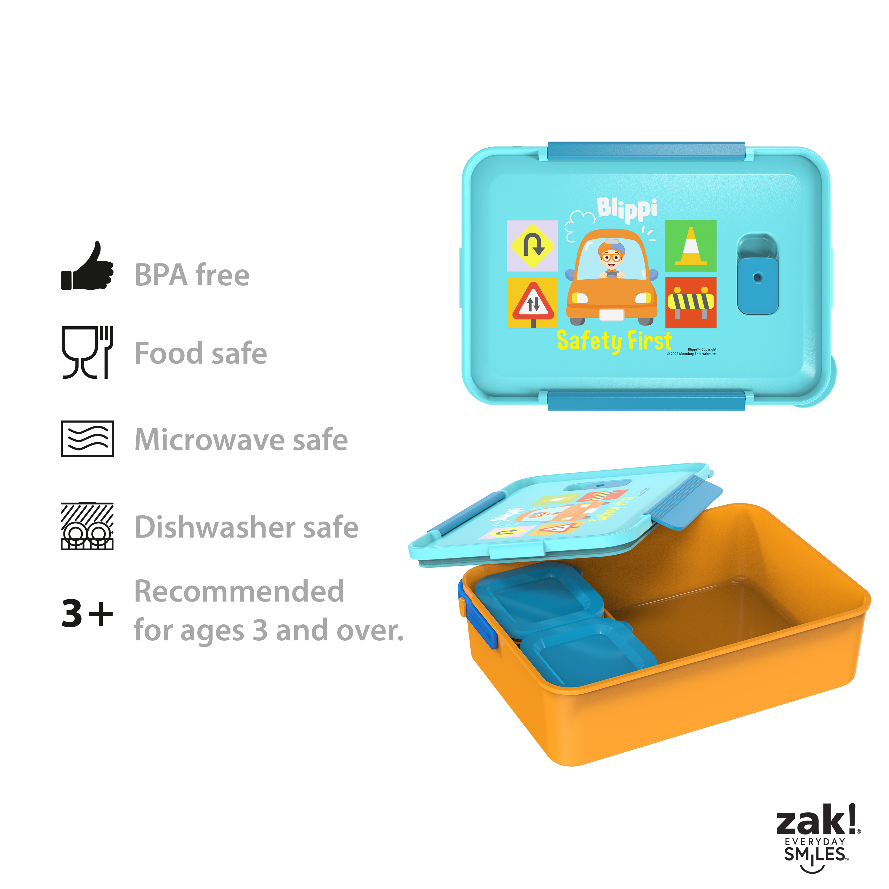 Blippi Reusable Divided Bento Box, Safety First, 3-piece set slideshow image 11