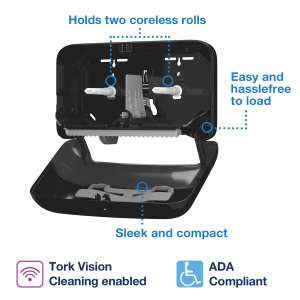 SCA558068, Tork, T7 Optiserve 2-Roll Coreless Bath Tissue Dispenser, Black