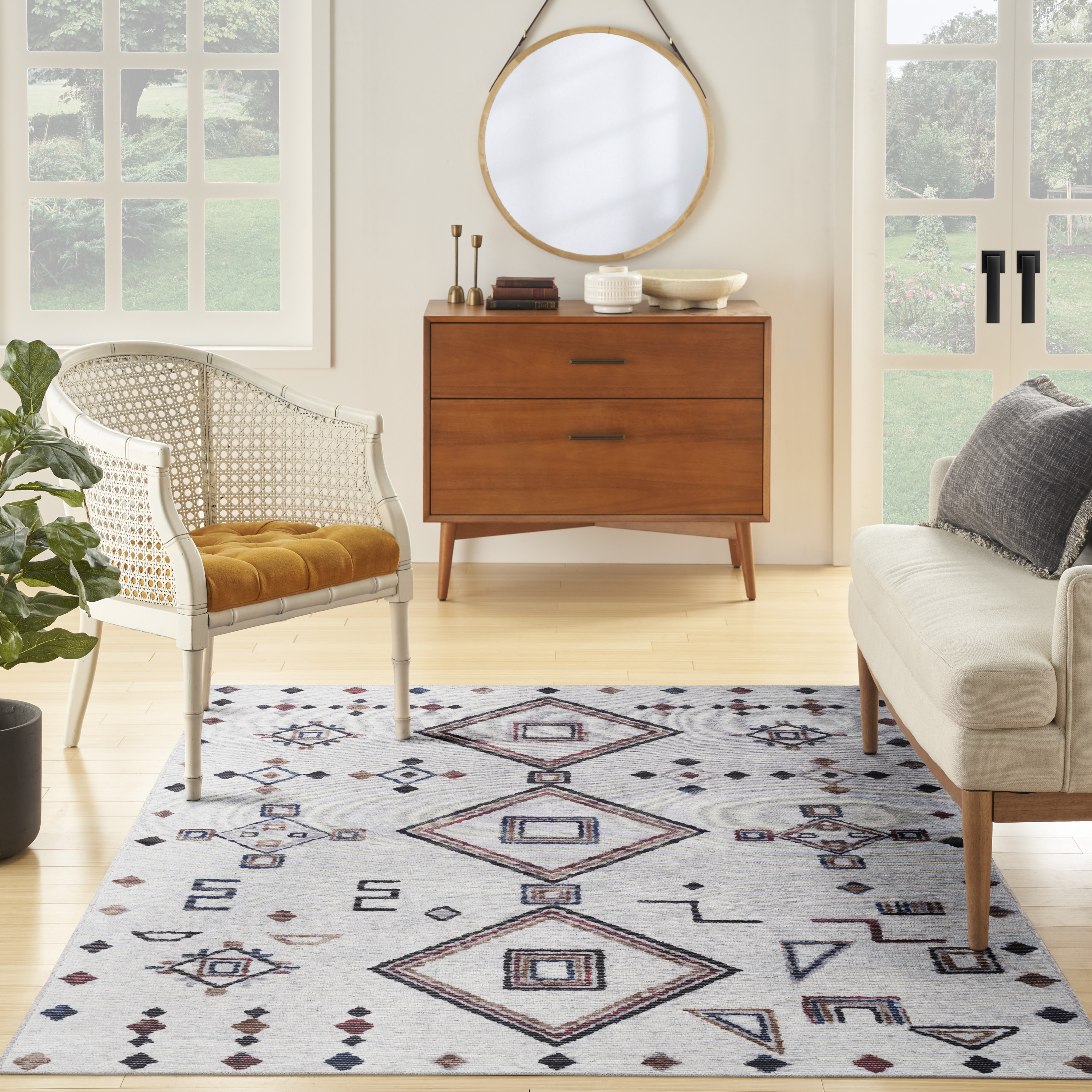 Nourison New Concept Washables 5'3" x 7'3" Ivory Multicolor Bohemian Indoor Rug