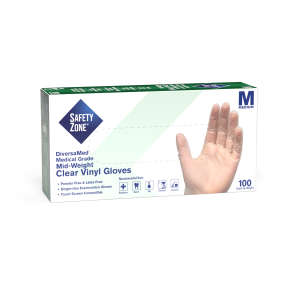 Hillyard, Safety Zone®, Medical Grade Gloves, Vinyl, 3.6 mil, Powder Free, M, Clear