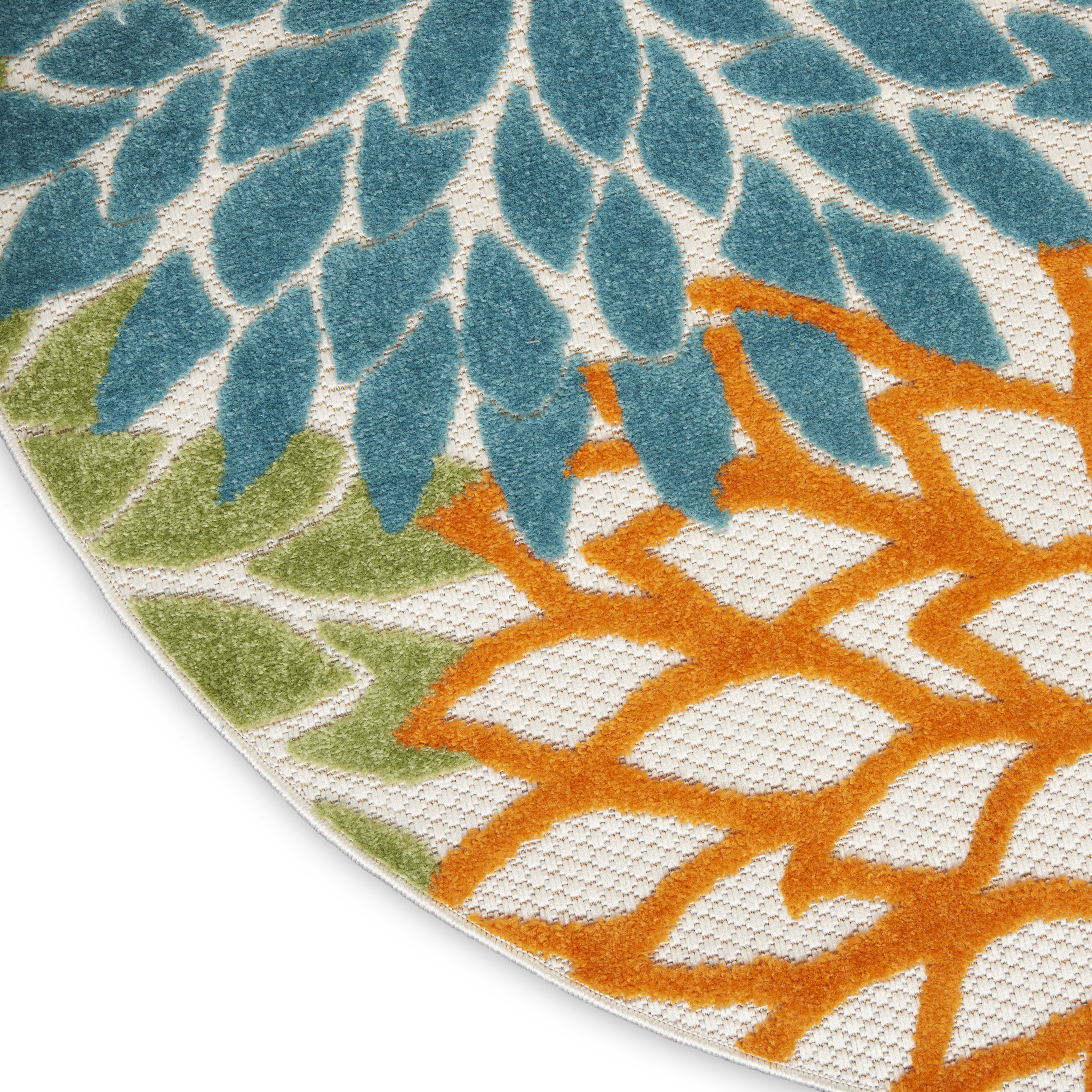 Nourison Aloha 5'3" x Round Turquoise Multicolor Tropical Rug