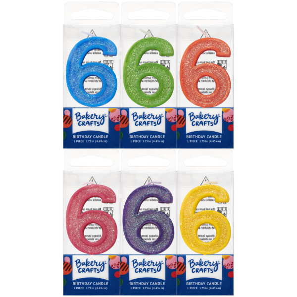 6 Mini Glitter Numeral Candles