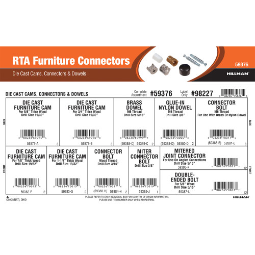 RTA Furniture Connectors Assortment (Die Cast Cams, Connectors & Dowels)