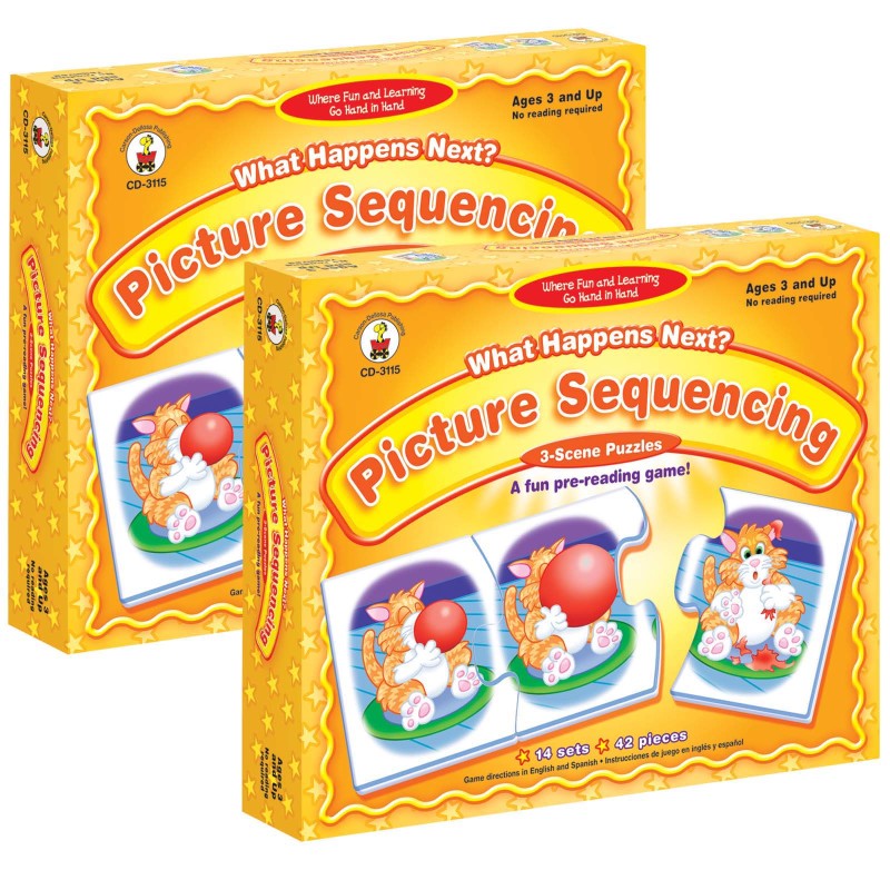 What Happens Next? Picture Sequencing Puzzle Game, Grade PK-K, Pack of 2