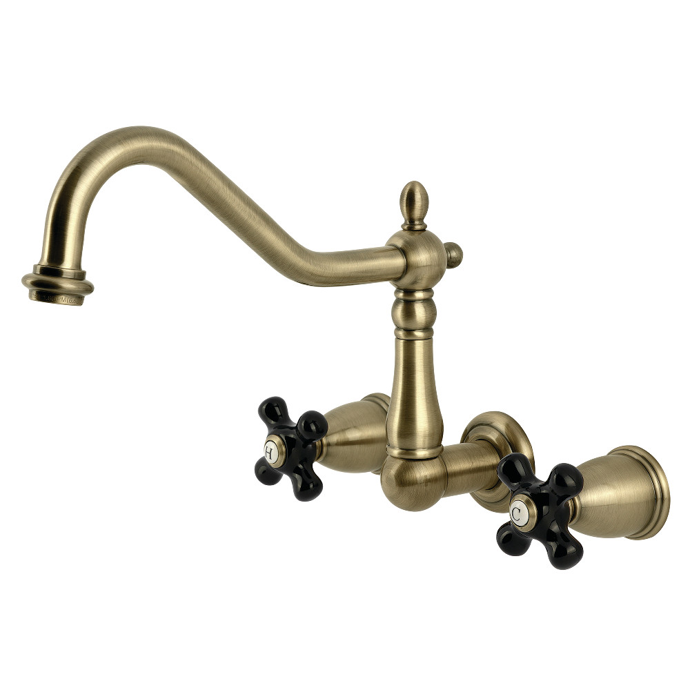 Double-Handle Wall-Mount Kitchen Faucet, Antique Brass with 5 Finish Options
