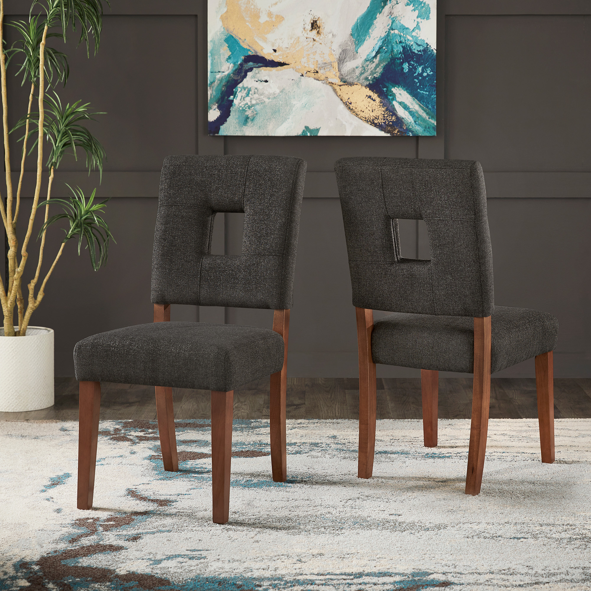 Upholstered Fabric Keyhole Dining Chairs (Set of 2)