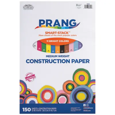 Prang Smart Stack Construction Paper, 11 Assorted Colors, 12" x 18", 150 Sheets