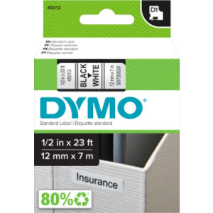 Standard D1 Labeling Tape for LabelManager Label Makers, Black Print on White Tape, 1/2'' W x 23' L, 1 Cartridge