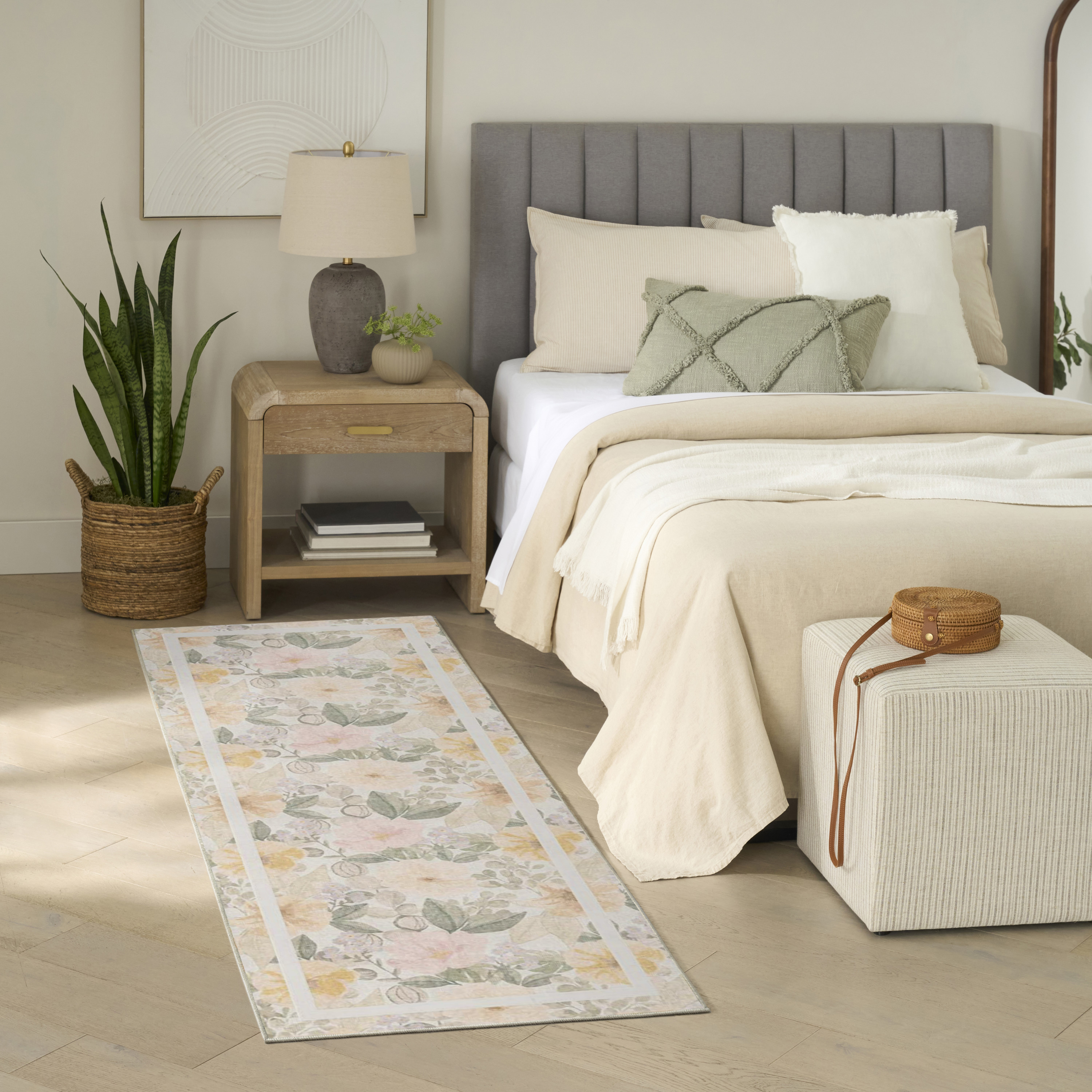 Nourison Botanical Washables 2' x 6' Ivory Multicolor Farmhouse Indoor Rug