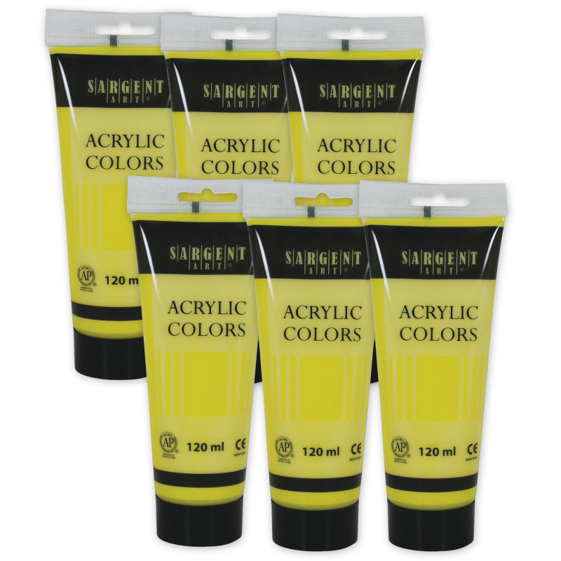 Acrylic Paint Tube, 120 ml, Lemon Yellow Cadmium, Pack of 6