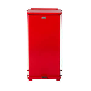 Rubbermaid Commercial, Defenders, Step-On, 13 gal, Metal, Red, Square, Receptacle